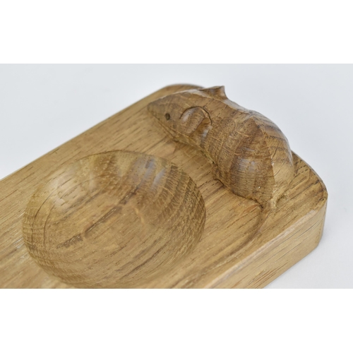 56 - Robert Thompson of Kilburn (1876-1955) Mouseman, oak ashtray, with carved signature mouse, 10.2 cm w... 