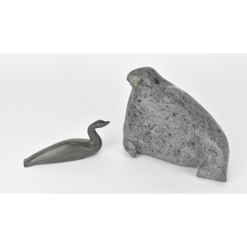 61 - An inuit carving of a walrus, probably steatite stone, with etched eyes and mystacial vibrissae, 19 ... 