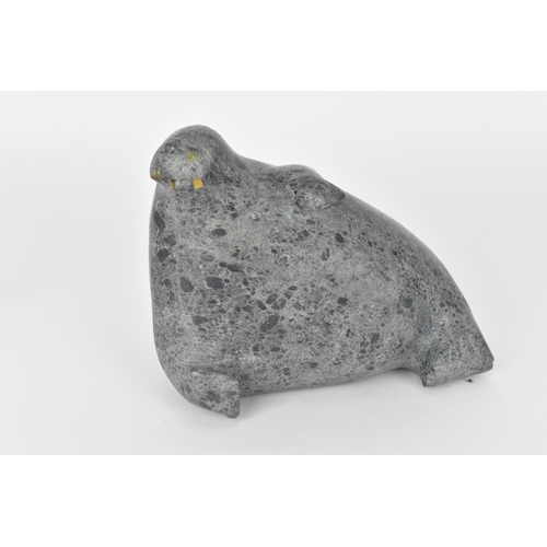 61 - An inuit carving of a walrus, probably steatite stone, with etched eyes and mystacial vibrissae, 19 ... 