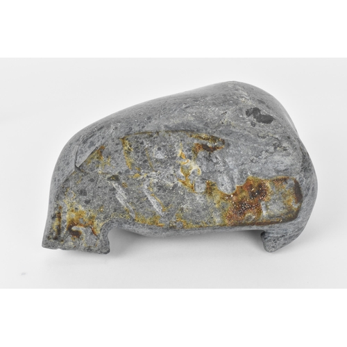 61 - An inuit carving of a walrus, probably steatite stone, with etched eyes and mystacial vibrissae, 19 ... 