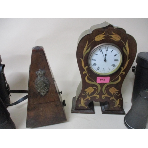 239 - A late Victorian inlaid mahogany balloon shaped mantel clock (with key), a walnut cased Metronome de... 