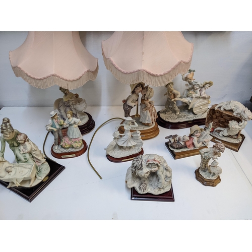 106 - Capodimonte figures to include children in a cart signed, similar figures along with two lamps
Locat... 