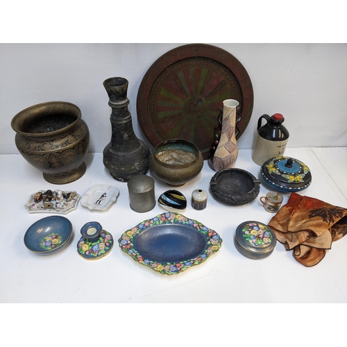 107 - Ceramics and metalware to include Tuscan china part dressing table set, a pewter tobacco jar, a retr... 