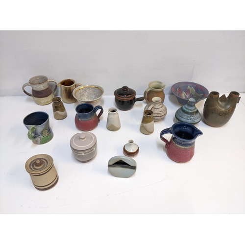 108 - Studio pottery to include a Japanese style crackle glazed bowl, a Carol Daw sculptural vase, St Agne... 