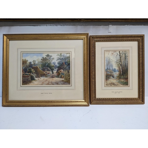 120 - Robert Thornton Wilding - two rural scenes, watercolours each signed, largest 18cm x 27cm, framed an... 