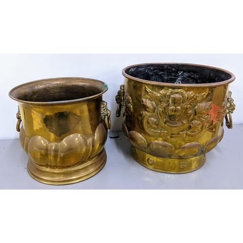 131 - Two Victorian brass coal/log buckets, having lion ring masks, tallest 33cm h x 37.5cm w
Location:FSL