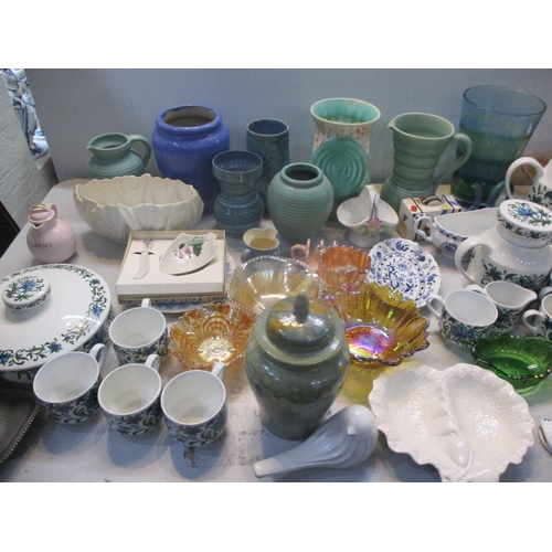 147 - 1930's and other ceramics to include vases, and a collection of Carnival glass, Midwinter dinner ser... 