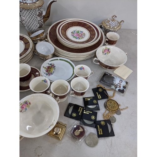 151 - A mixed lot to include a Solian ware part tea set, mixed coins and a Calibri Monogas gold plated lig... 