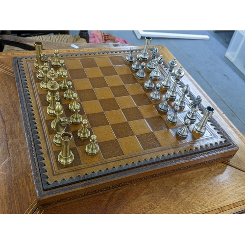 160 - A modern cast metal chess set and chess board Location:1.2