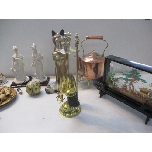 26 - A mixed lot to include a Victorian brass kettle, glassware, fireside set and other items Location:A1... 