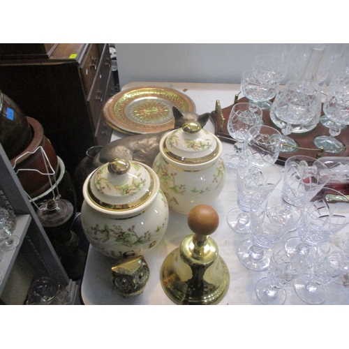 26 - A mixed lot to include a Victorian brass kettle, glassware, fireside set and other items Location:A1... 