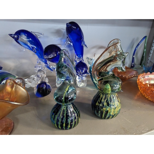 261 - A collection of Art glass to include Mdina paperweights in the form of a horse/knight chess piece, g... 