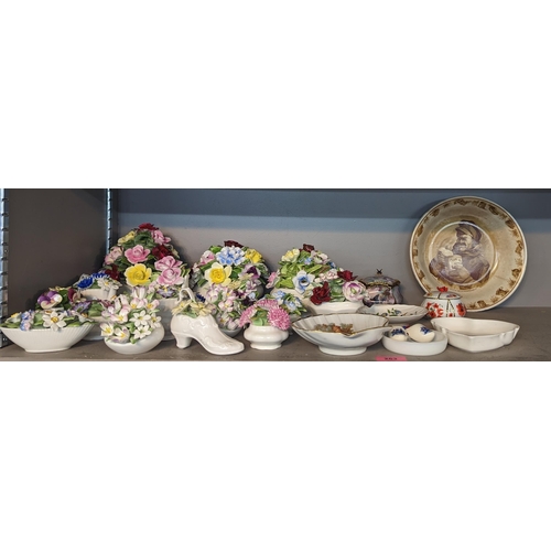 263 - A collection of Royal Doulton and other flower ornaments A/F, musical trinket boxes and others Locat... 