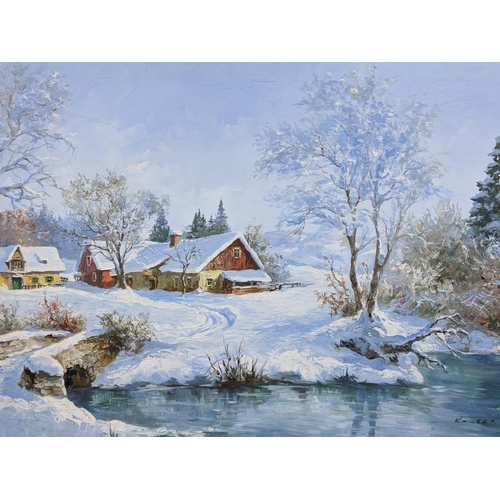 400 - Kar*er - An oil on canvas depicting a winter scene 90cm x 60cm framed Location:A1M