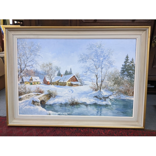 400 - Kar*er - An oil on canvas depicting a winter scene 90cm x 60cm framed Location:A1M