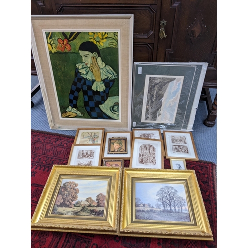 402 - Mixed pictures to include a pair of Vincent Selby oleographs 24cm x 19cm framed Location:LWB