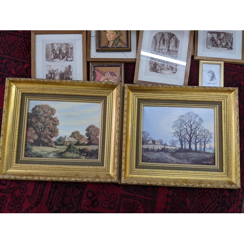 402 - Mixed pictures to include a pair of Vincent Selby oleographs 24cm x 19cm framed Location:LWB