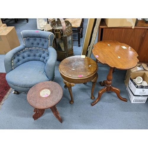 405 - A 19th century mahogany occasional table, together with an Indian bone inlaid table, a circular topp... 