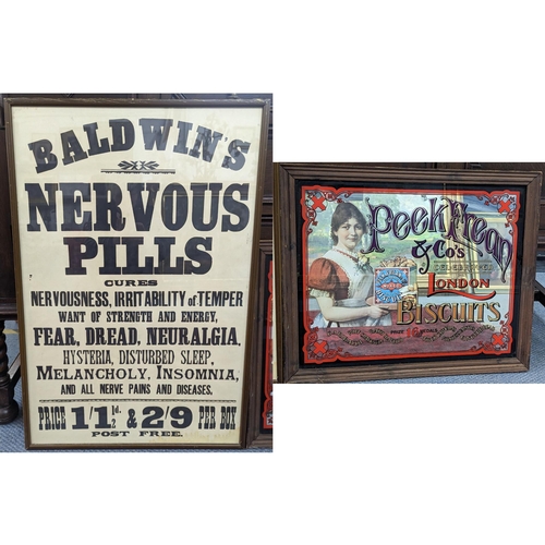 419 - A Peek Freen advertising mirror, along with a Baldwin's Nervous Pills, framed and glazed sign
Locati... 