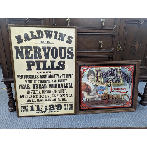 419 - A Peek Freen advertising mirror, along with a Baldwin's Nervous Pills, framed and glazed sign
Locati... 