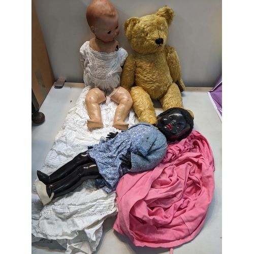 446 - A Pedigree doll, an Armand Marseille doll A/F and a mid 20th century large teddy bear A/F
Location:R... 