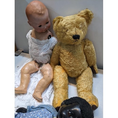 446 - A Pedigree doll, an Armand Marseille doll A/F and a mid 20th century large teddy bear A/F
Location:R... 