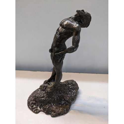 473 - A D - a 20th century patinated lead figure of a nude man on a rocky base, 19cm h
Location: 9:1