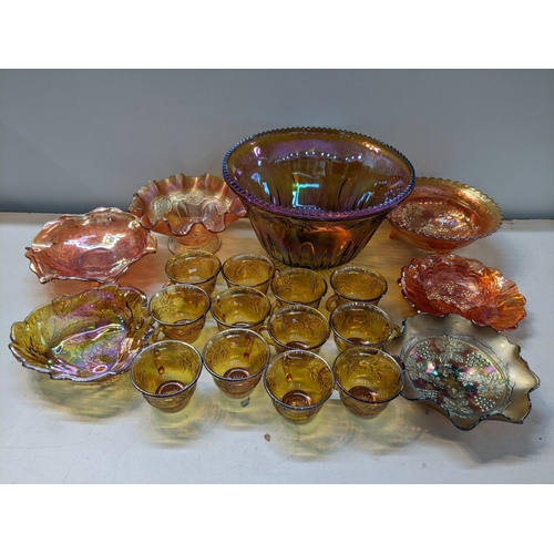 479 - Carnival glass to include punch bowl, twelve cups and seven dishes
Location:9.6