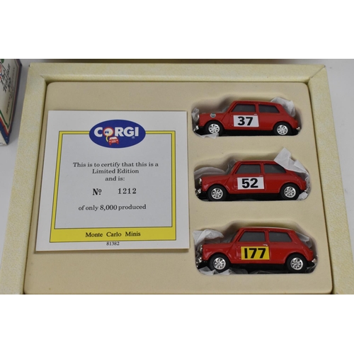 507 - Three boxed die-cast Corgi Mini Cooper sets to include Mini Cooper Monte Carlo Winners and two boxed... 