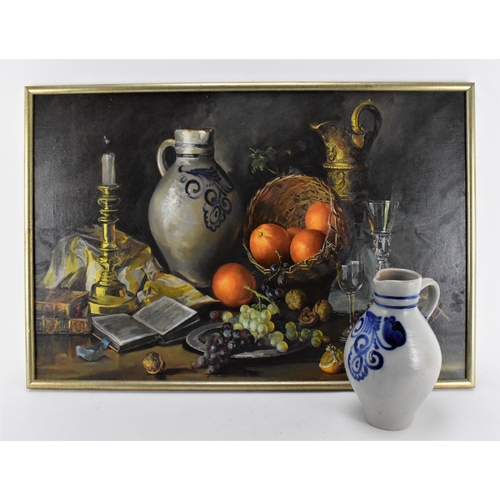 424 - Peter F. Fuller (late 20th century) British
depicting a still life with a basket of fruit, Georgian ... 