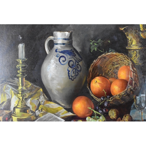 424 - Peter F. Fuller (late 20th century) British
depicting a still life with a basket of fruit, Georgian ... 