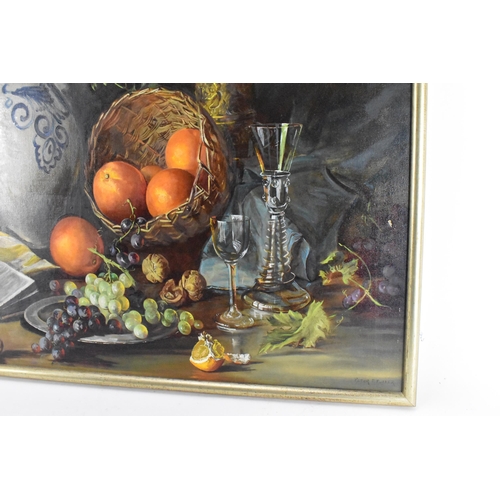 424 - Peter F. Fuller (late 20th century) British
depicting a still life with a basket of fruit, Georgian ... 