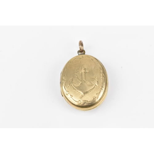 431 - A collection of three gold photo lockets, comprising a circular one with engine turned design, stamp... 