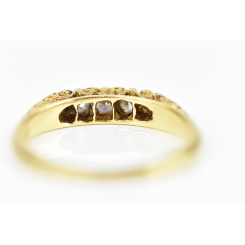 442 - An 18ct yellow gold five stone diamond ring, with graduated stones to the centre, all claw set in ca... 