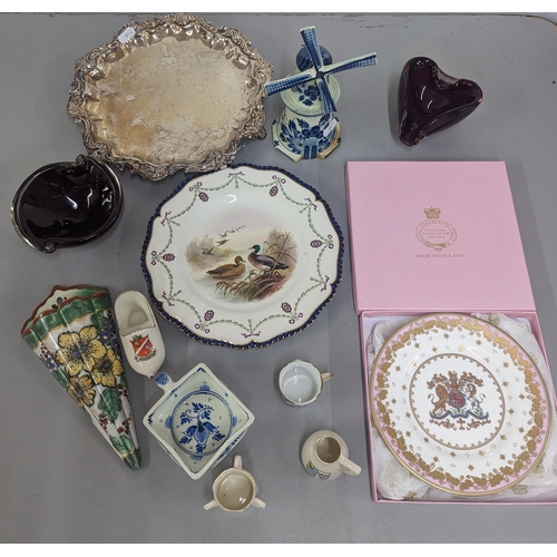 485 - Ceramics and glass to include a Royal Worcester plate painted with ducks and signed Johnson, a Gouda... 