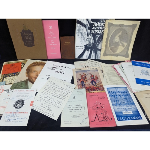 497 - Mixed ephemera to include theatre programmes, signed examples, Queen Elizabeth II Coronation book an... 