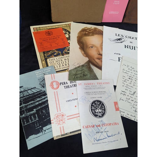 497 - Mixed ephemera to include theatre programmes, signed examples, Queen Elizabeth II Coronation book an... 