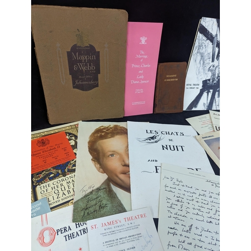 497 - Mixed ephemera to include theatre programmes, signed examples, Queen Elizabeth II Coronation book an... 