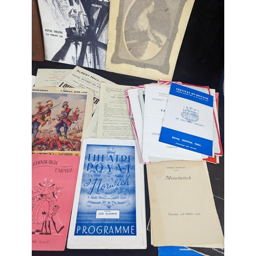 497 - Mixed ephemera to include theatre programmes, signed examples, Queen Elizabeth II Coronation book an... 