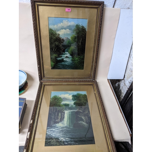 508 - A pair of late 19th century river landscape oil paintings, one depicting a river flowing under a bri... 