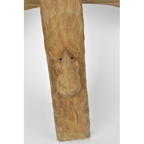 1 - Robert Thompson of Kilburn (1876-1955) Mouseman- a pair of carved oak twin wall-lights, or arched fo... 