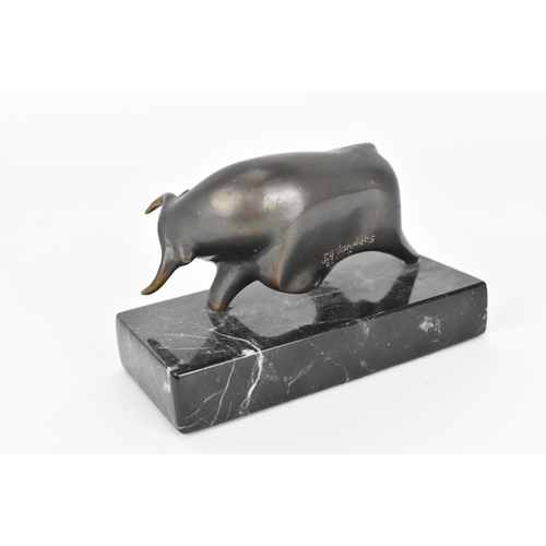 85 - Jill Cowie Sanders (b. 1930) 
bronze sculpture of a bull charging, on a black marble base, no. 42 ou... 