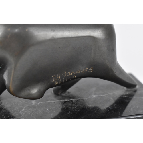 85 - Jill Cowie Sanders (b. 1930) 
bronze sculpture of a bull charging, on a black marble base, no. 42 ou... 