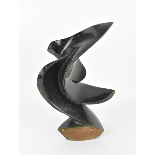 88 - A contemporary Zimbabwean shona sculpture, modelled as an abstract wave, signed to the back of the b... 