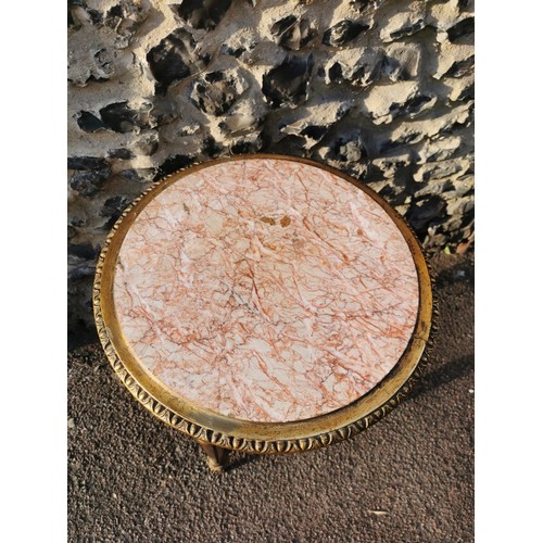 303 - A French Louis XVI style giltwood and marble side table, the circular top inset with pink breche mar... 