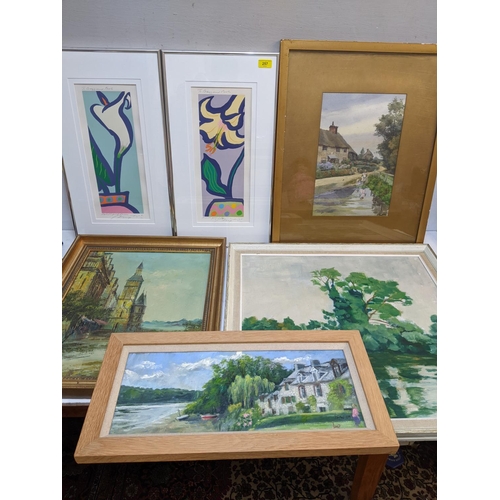 96 - A group of framed and glazed pictures to include Gerry Baptist RWS, RE (b 1935) - Lily/Arum, two sig... 