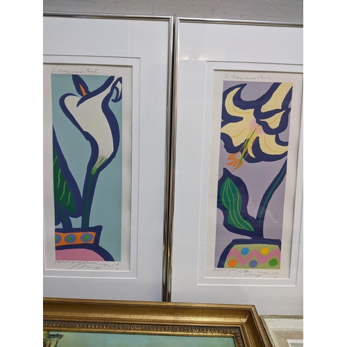 96 - A group of framed and glazed pictures to include Gerry Baptist RWS, RE (b 1935) - Lily/Arum, two sig... 