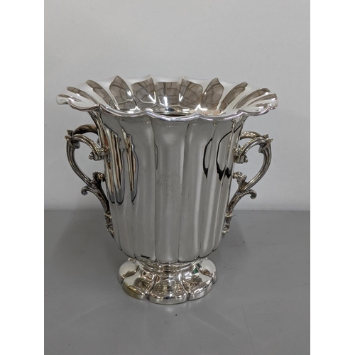 99 - A silver plated twin handled ice bucket together with a tray and coaster
Location: BWR