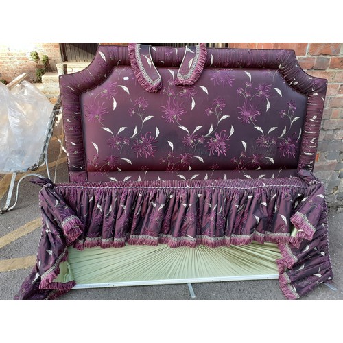 208 - Curtains-Bespoke purple and black fabric swags and tails attached to plinth with purple and lilac be... 