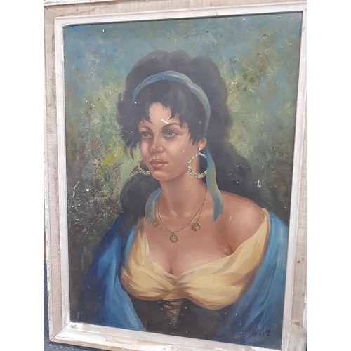 110 - Mixed pictures to include Redaelli - Spanish lady with hoop earrings, a 1960's/70's oil on canvas, s... 